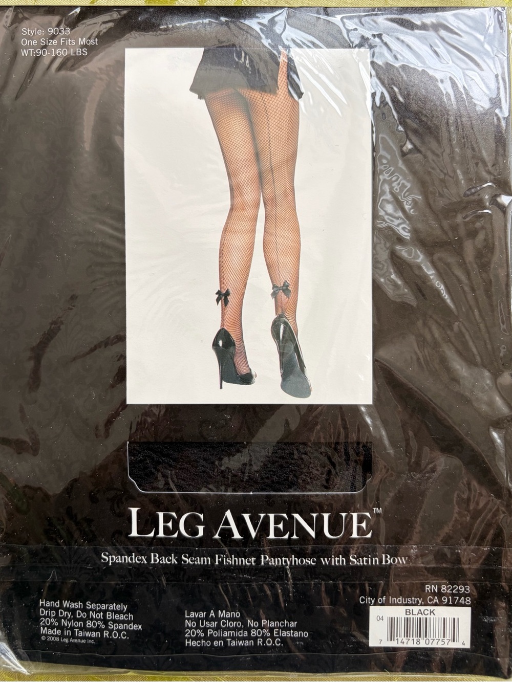 Leg Avenue Black Fishnet Pantyhose with Back Seam and Satin Bow Detail